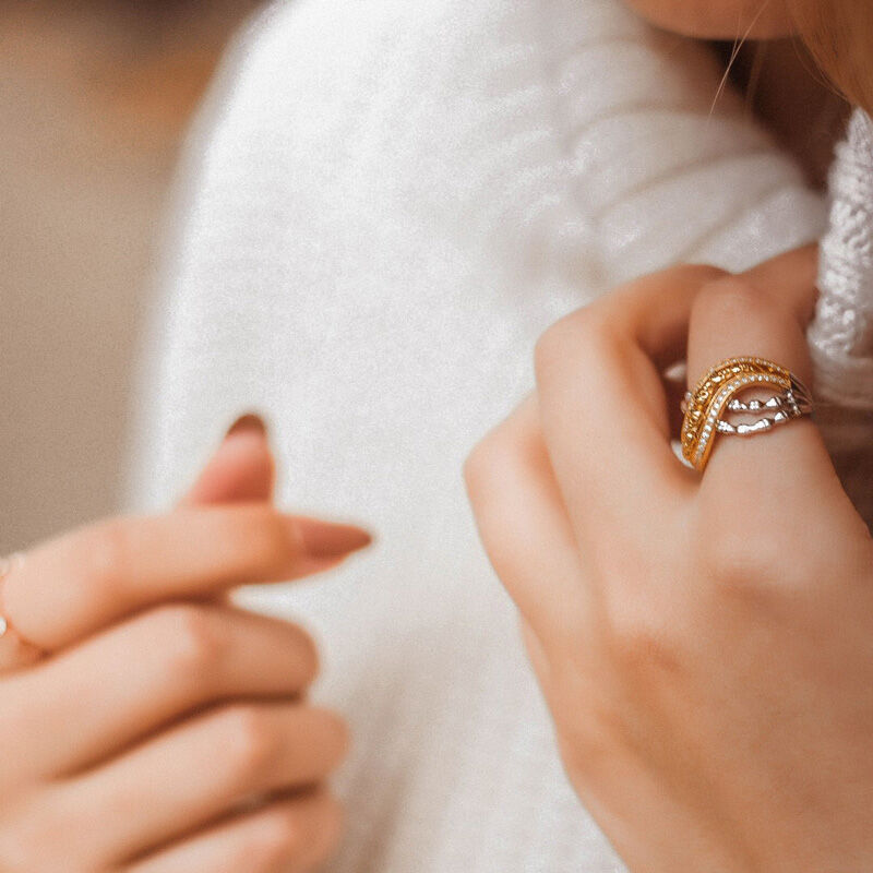 Jeulia Two Tone Crossover Sterling Silver Skull Ring