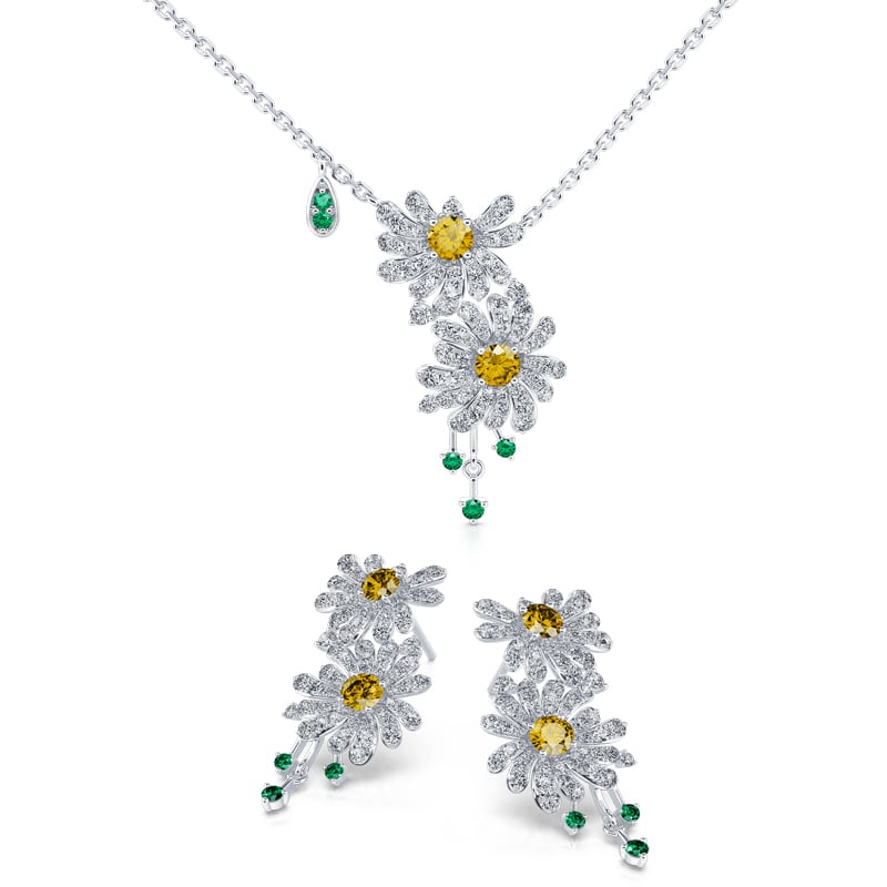 Jeulia Double Daisy Flower Sterling Silver Jewelry Set