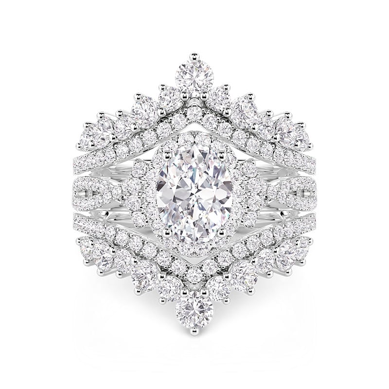 Jeulia Twisted Oval Halo Bridal Ring Set with V Shaped Enhancer