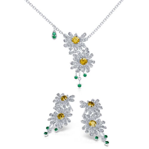 Jeulia Double Daisy Flower Sterling Silver Jewelry Set Jeulia Jewelry