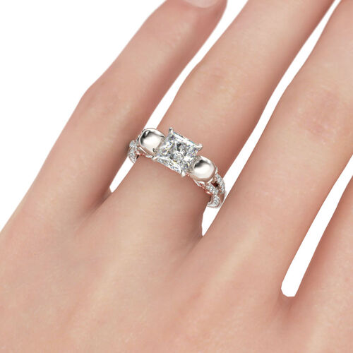 Jeulia Two Tone Crossover Princess Cut Sterling Silver Skull Ring