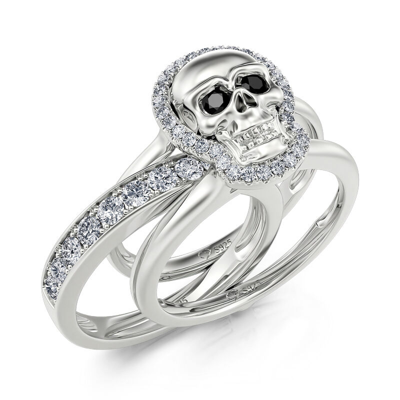 Jeulia "Undying Soul" Skull Design Sterling Silver Interchangeable Ring Set