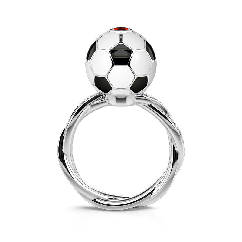 Jeulia Anillo de compromiso giratorio de plata esterlina con diseño de fútbol