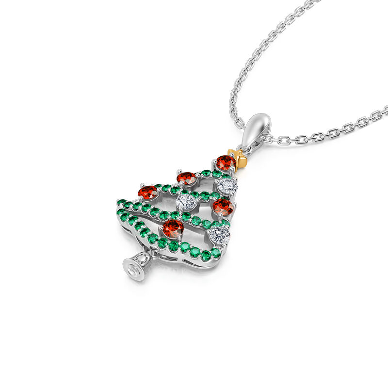 Jeulia "Happy Christmas" Christmas Tree Sterling Silver Necklace