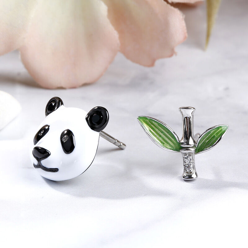 Jeulia Cute Panda Bamboo Mismatched Earrings