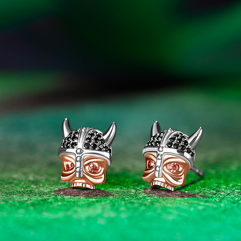 Jeulia "Horned Demon" Skull Design Two Tone Sterling Silver Jewelry Set