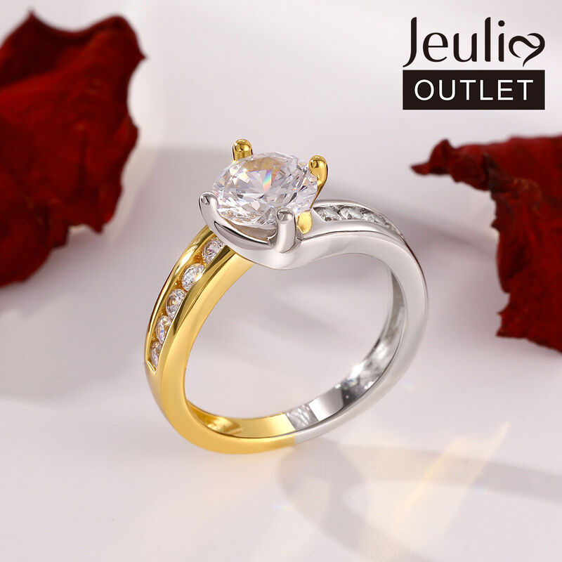 Jeulia Two Tone Round Cut Sterling Silver Ring