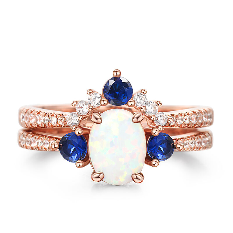 Jeulia Vintage White Opal Rose Gold Ring Set