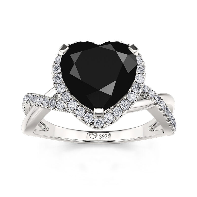 Jeulia Black Halo Heart Promise Ring Twist Sterling Silver