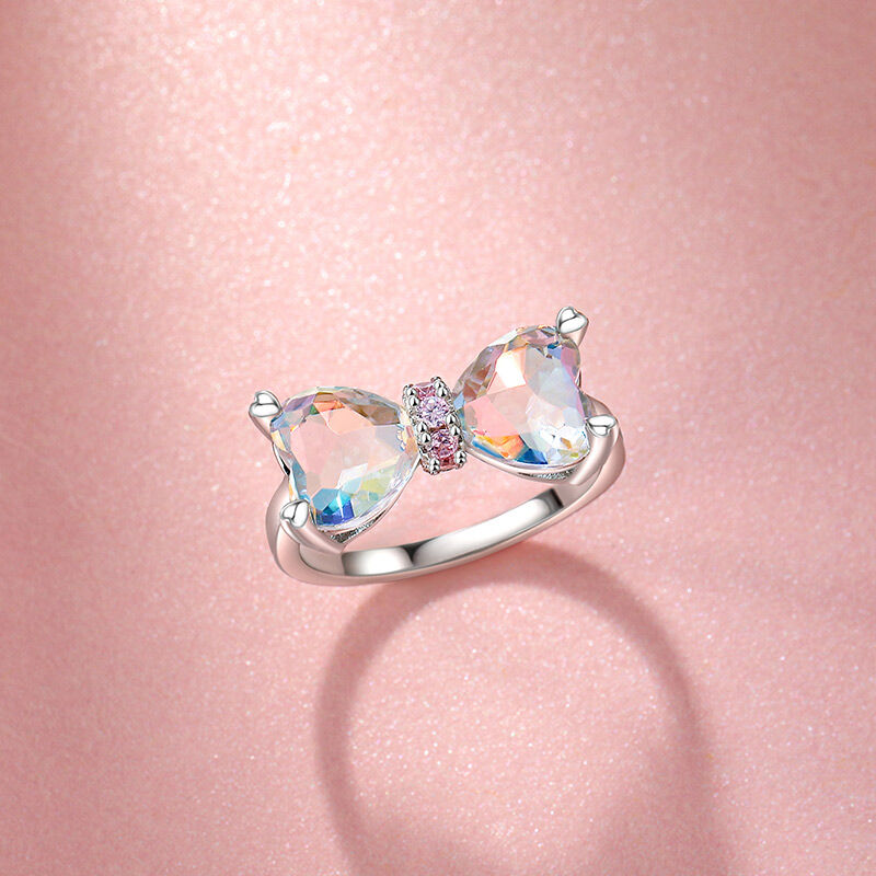 Jeulia Fashion Clear Glass Heart Bowknot Ring Sterling Silver