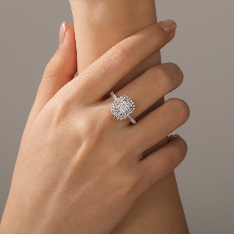 Jeulia Anello di Fidanzamento Taglio Radiante con Doppio Alone