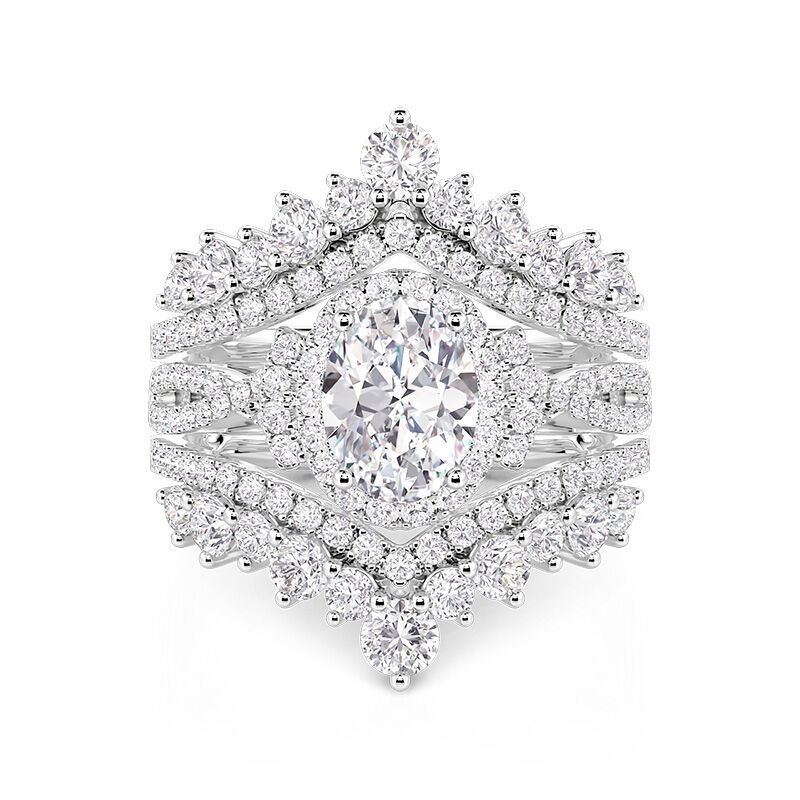 Jeulia Ensemble de Bague de Mariage Ovale Halo Tordu avec Enhanceur en V