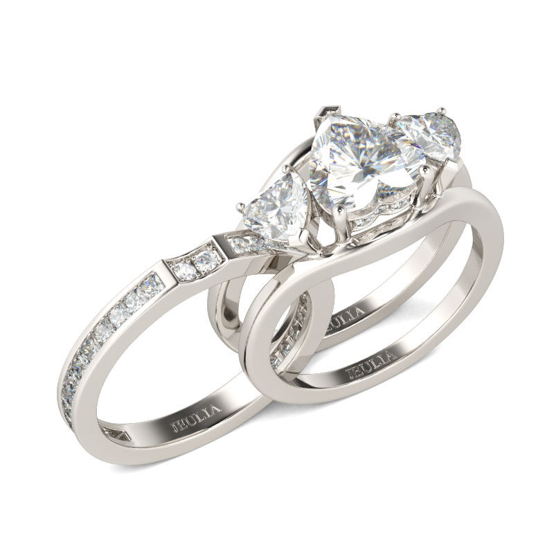 Jeulia Heart Cut Three Stone Sterling Silver Interchangeable Ring Set
