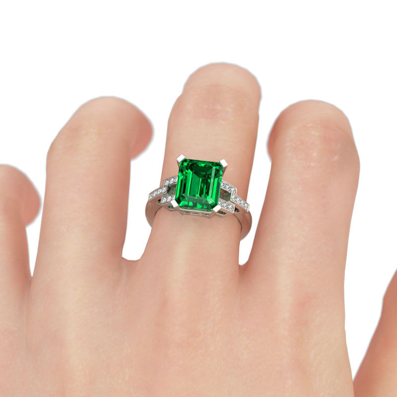 Jeulia Art Deco Emerald Cut Sterling Silver Ring