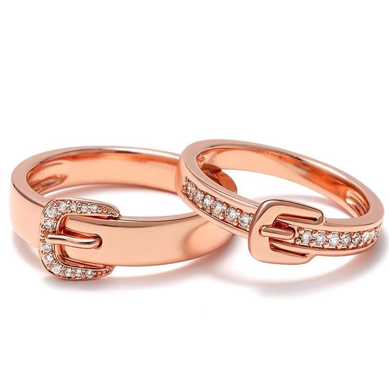 Jeulia "Unending Love" Belt-Shaped Round Cut Sterling Silver Couple Rings