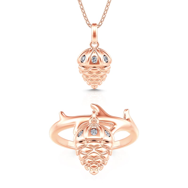 Jeulia "Lucky Acorn" Rose Gold Tone Sterling Silver Jewelry Set