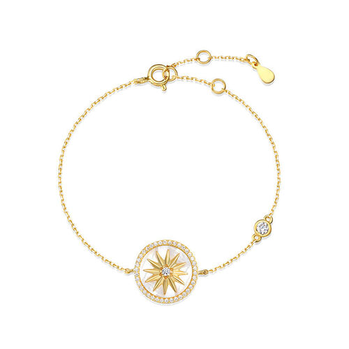 Jeulia Yellow Gold Tone Eight-Point Star Sterling Silver Bracelet