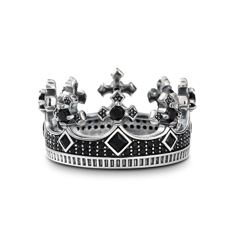 Jeulia "Be My Queen" Black Crown Sterling Silver Women's Band