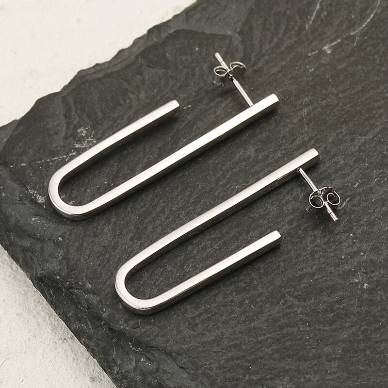 Jeulia Simple U-shaped Paperclip Sterling Silver Earrings