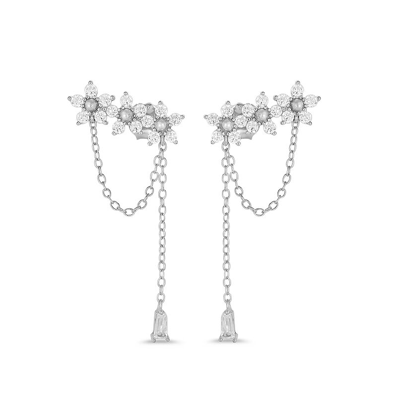 Jeulia Flowers Sterling Silver Drop Earrings