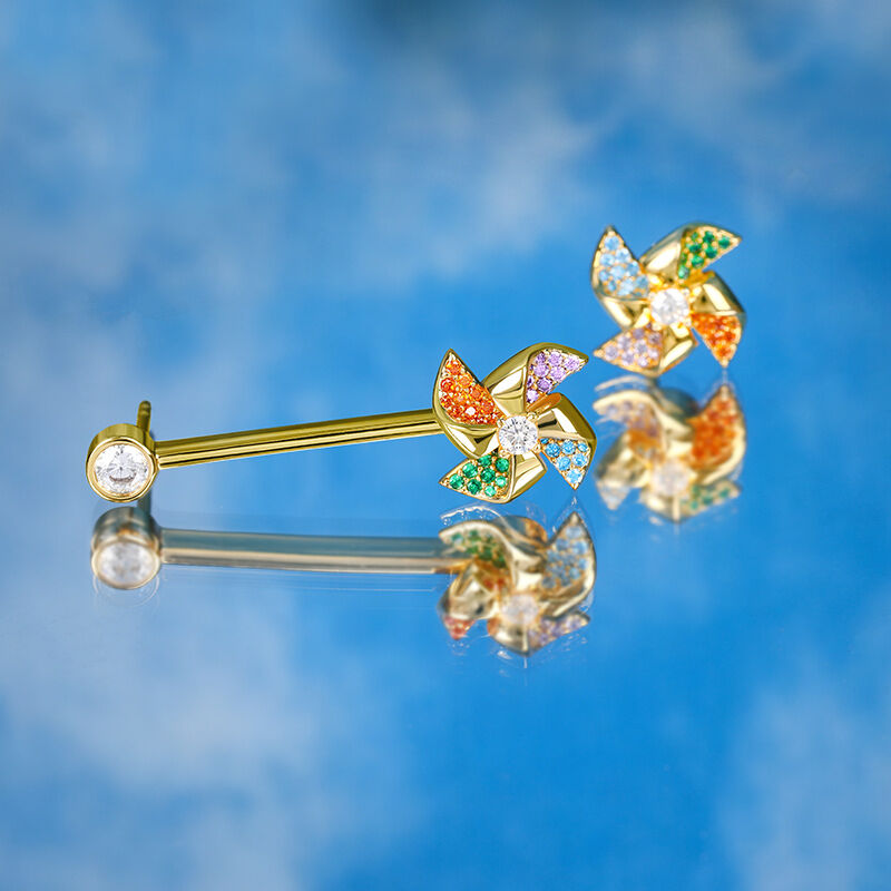 Jeulia "Back to Youth" Rotating Colorful Windmill Sterling Silver Mismatched Earrings