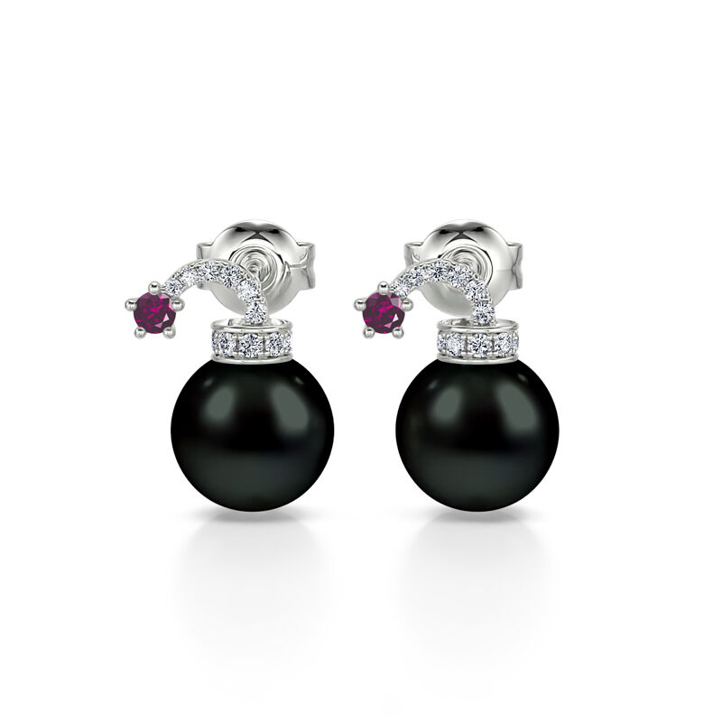 Jeulia Bomb Design Cultured Black Pearl Sterling Silver Jewelry Set