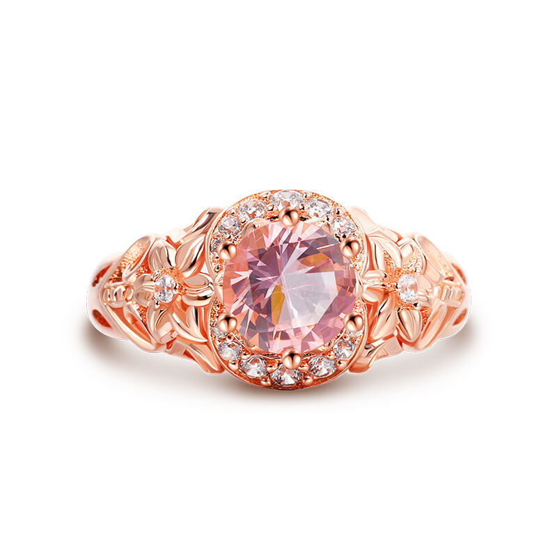 Jeulia Floral Halo Round Cut Synthetic Morganite Sterling Silver Ring