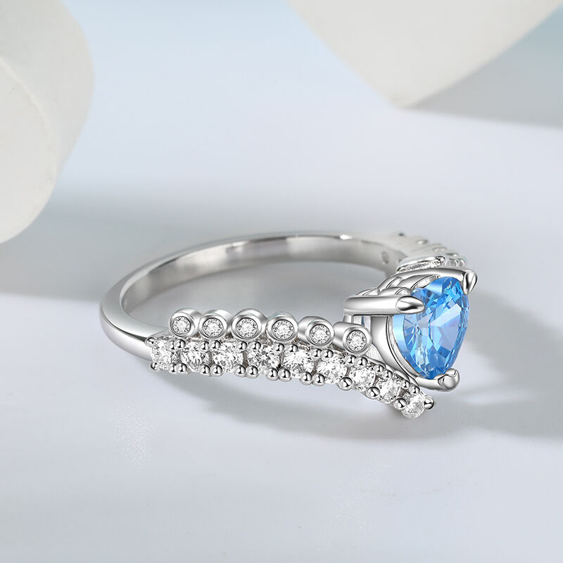 Jeulia Blue Heart Promise Ring Bypass Design Sterling Silver