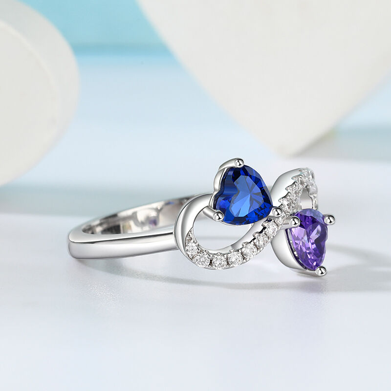 Jeulia Infinity Double Heart Birthstone Ring Sterling Silver