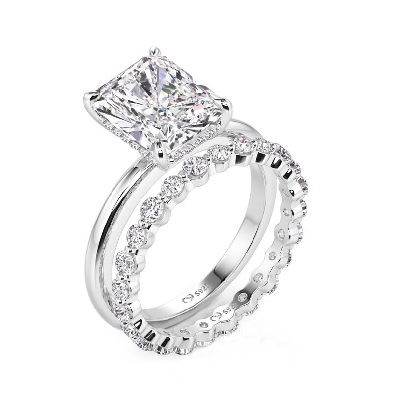 Jeulia Juego de Anillos de Compromiso Corte Princesa con Halo Oculto