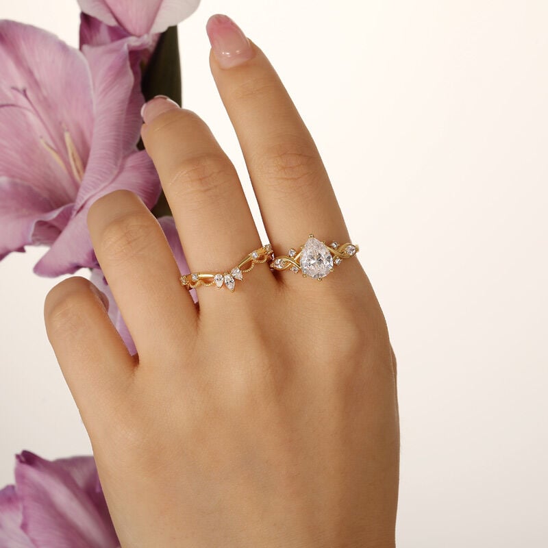 Jeulia Infinity Gold Pear Shaped Engagement Ring Set