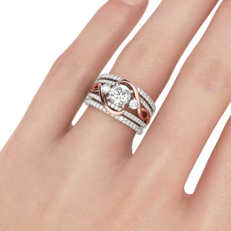 Jeulia Two Tone Intertwined Round Cut Sterling Silver 3PC Ring Set