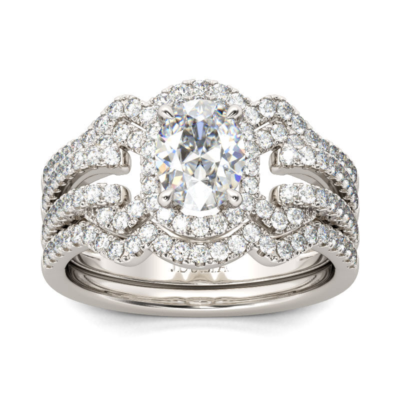 Jeulia Conjunto De Anillos Con Halo De Talla Ovalada En Plata De Ley