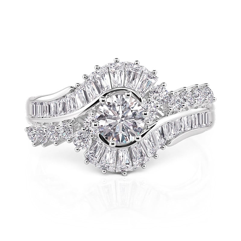 Jeulia Art Deco Swirl Halo Engagement Ring Sterling Silver