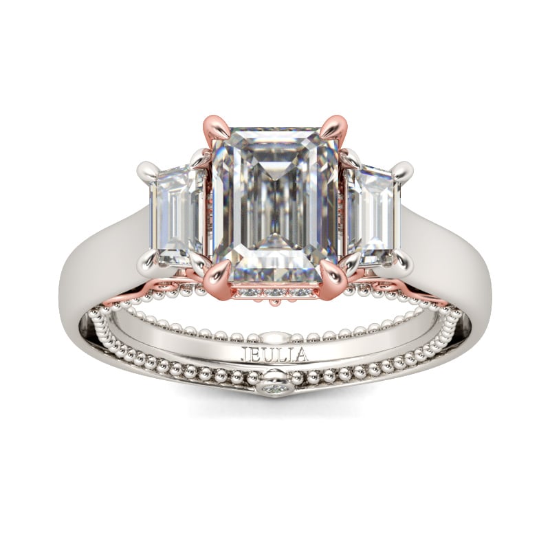 Jeulia Vintage Three Stone Emerald Cut Sterling Silver Ring