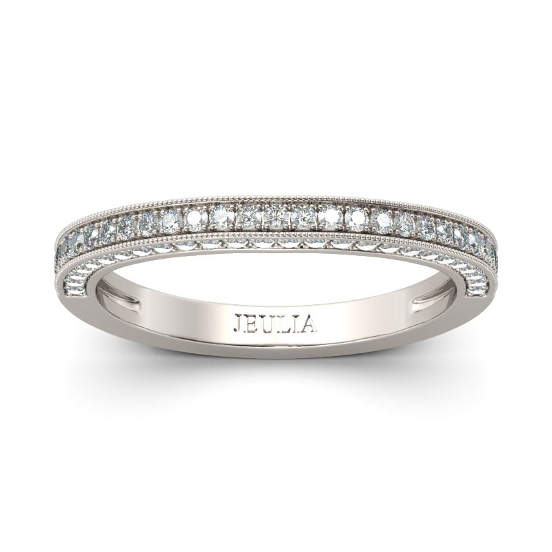 Jeulia Curved Round Cut Sterling Silver Women's Wedding Band