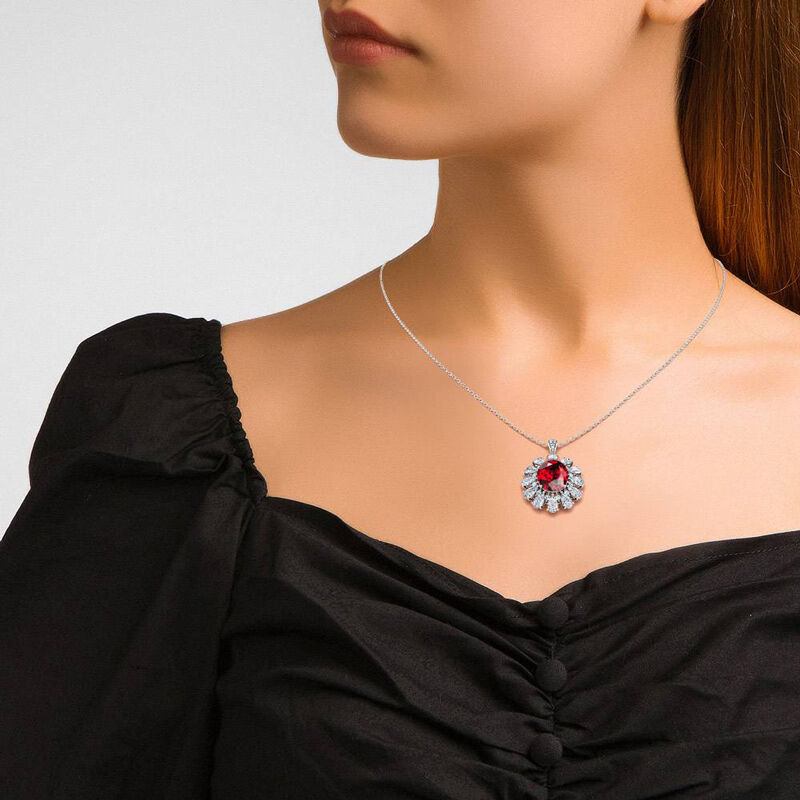 Jeulia "Rouge brûlant" Collier Luxe Halo Coupe Ovale en Argent Sterling