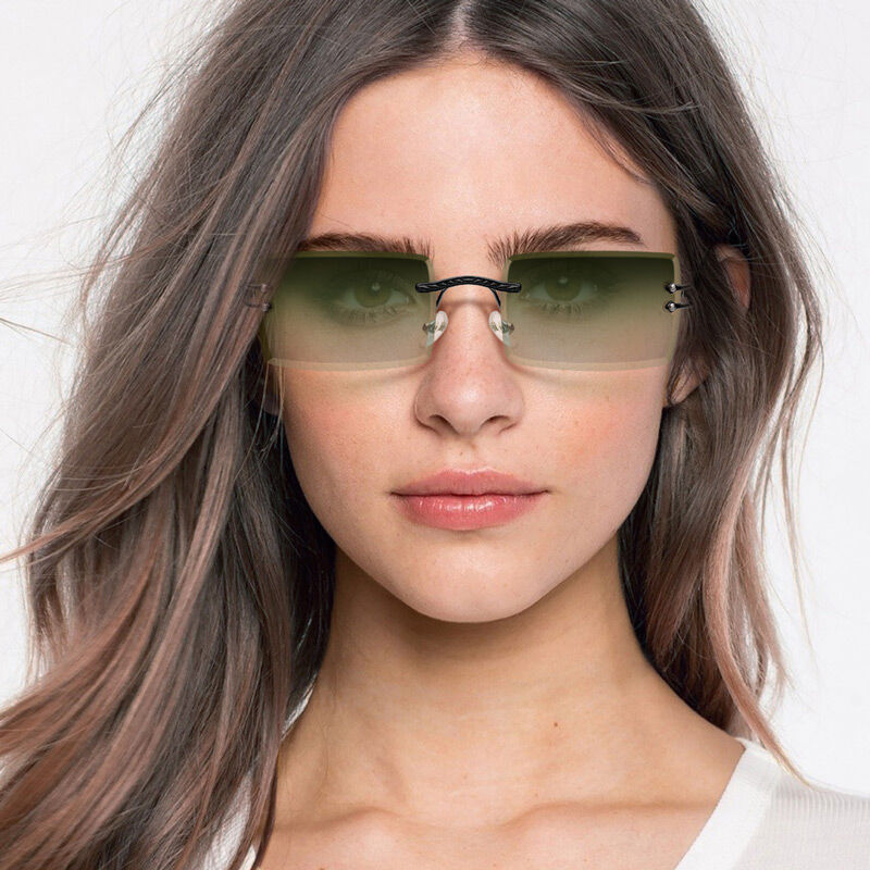 Jeulia "Hue Fantasy" Rectangle Green Gradient Rimless Unisex Sunglasses