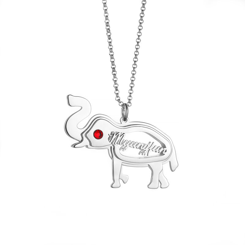 Jeulia Collar de plata esterlina personalizado con elefante y piedra de nacimiento