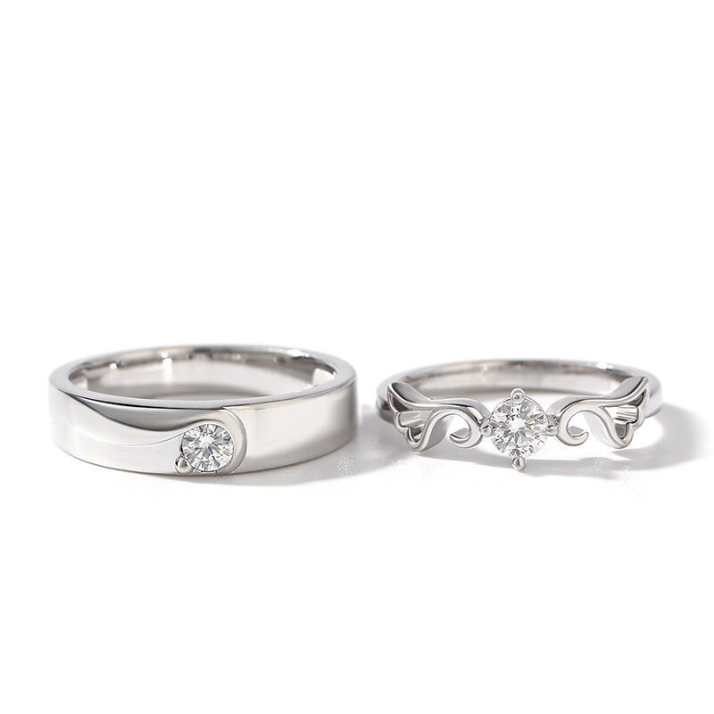 Jeulia "Angel Wings" Round Cut Sterling Silver Couple Rings