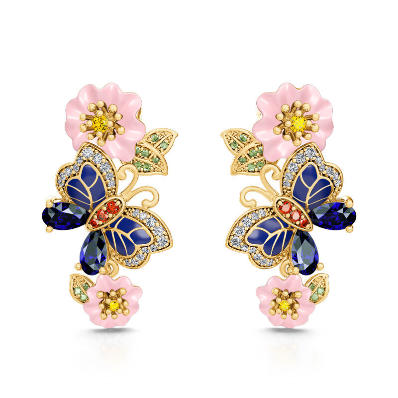 Jeulia "Rhythm of Life" Butterfly&Flower Enamel Sterling Silver Earrings