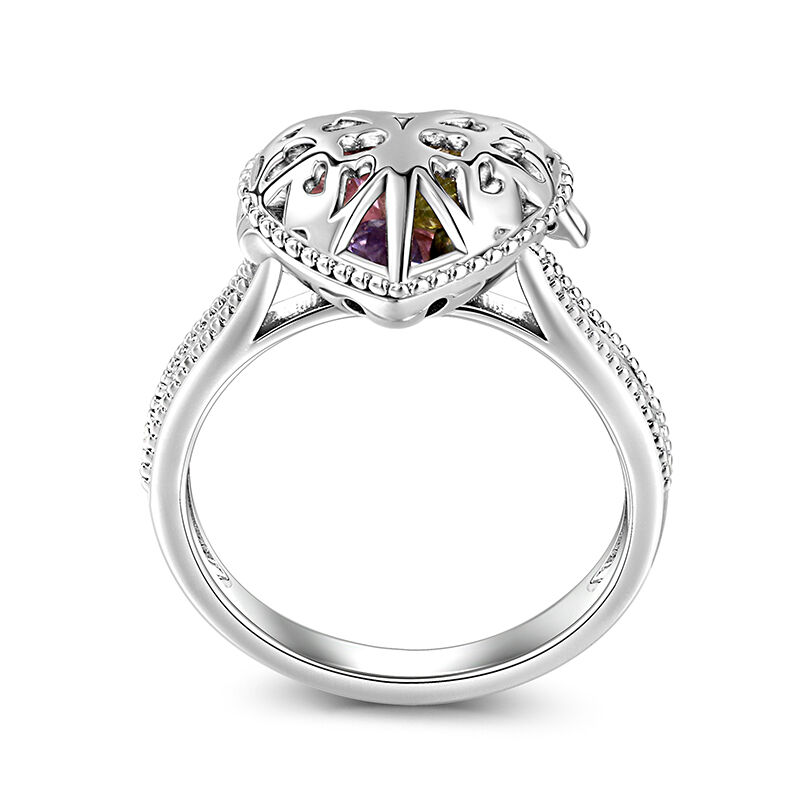 Jeulia Butterfly Caged Heart Sterling Silver Ring With Birthstones