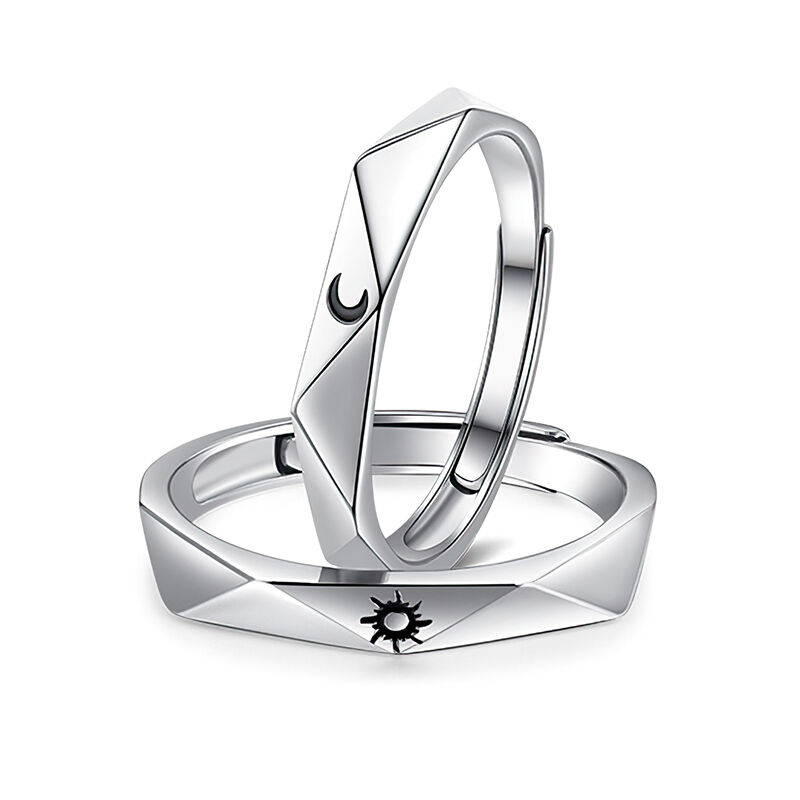 Jeulia Sun&Moon Sterling Silver Adjustable Couple Rings