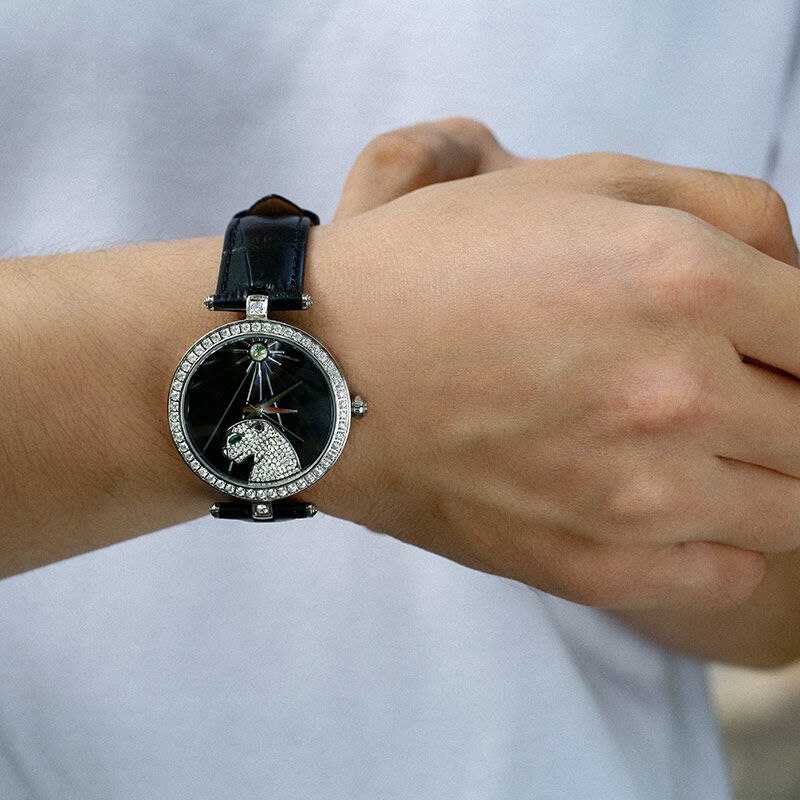 Jeulia Leopardo Quarzo Orologio Con Cinturino Nero Con Quadrante Nero