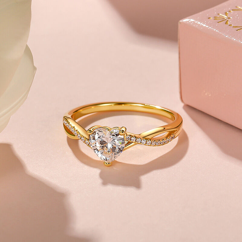 Jeulia Bague 10K/14K/18K Or Platine Torsadé Coupe Cœur