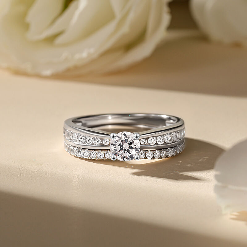 Jeulia Ensemble de Bague de Fiançailles Coupe Ronde Personnalisée 2 Pièces