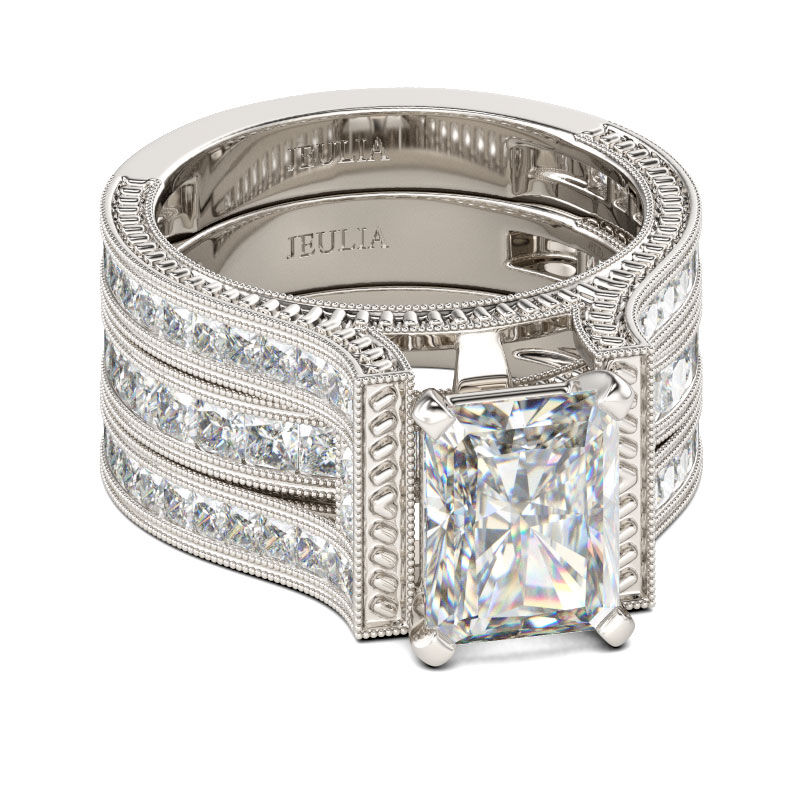 Jeulia Classic Radiant Cut Sterling Silver Ring Set