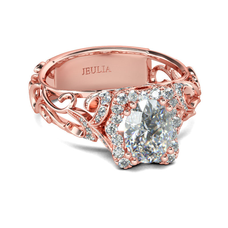 Jeulia Rose Gold Tone Halo Oval Cut Sterling Silver Ring