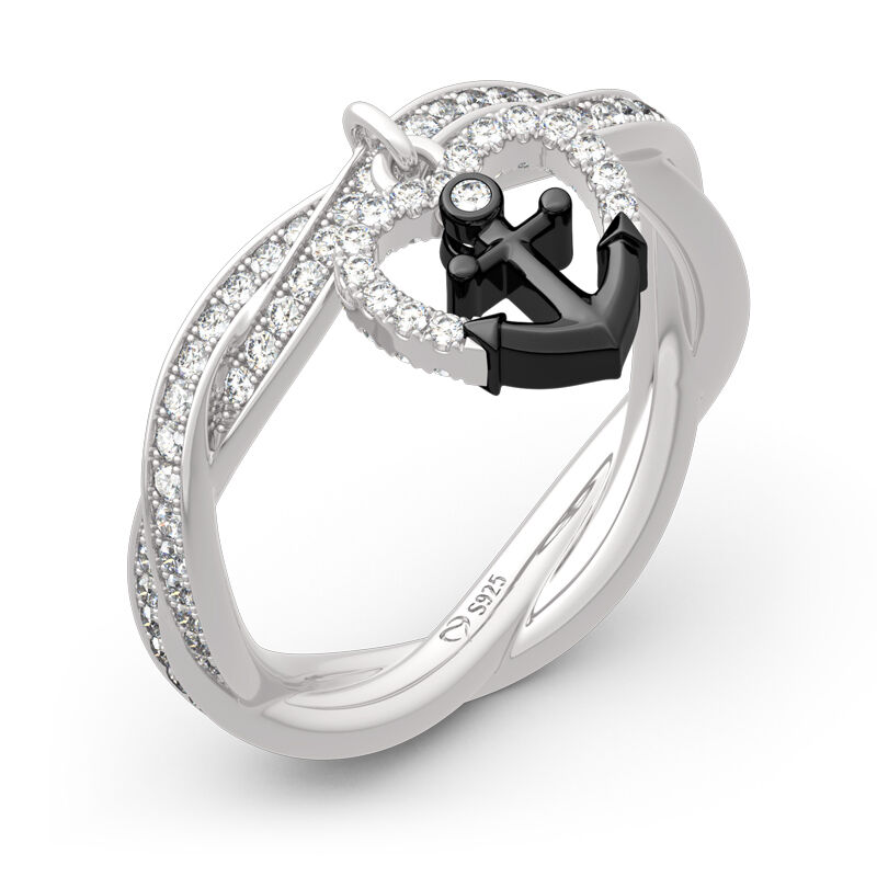 Jeulia "Navy Anker & Herz" Twist Design Sterling Silber Ring