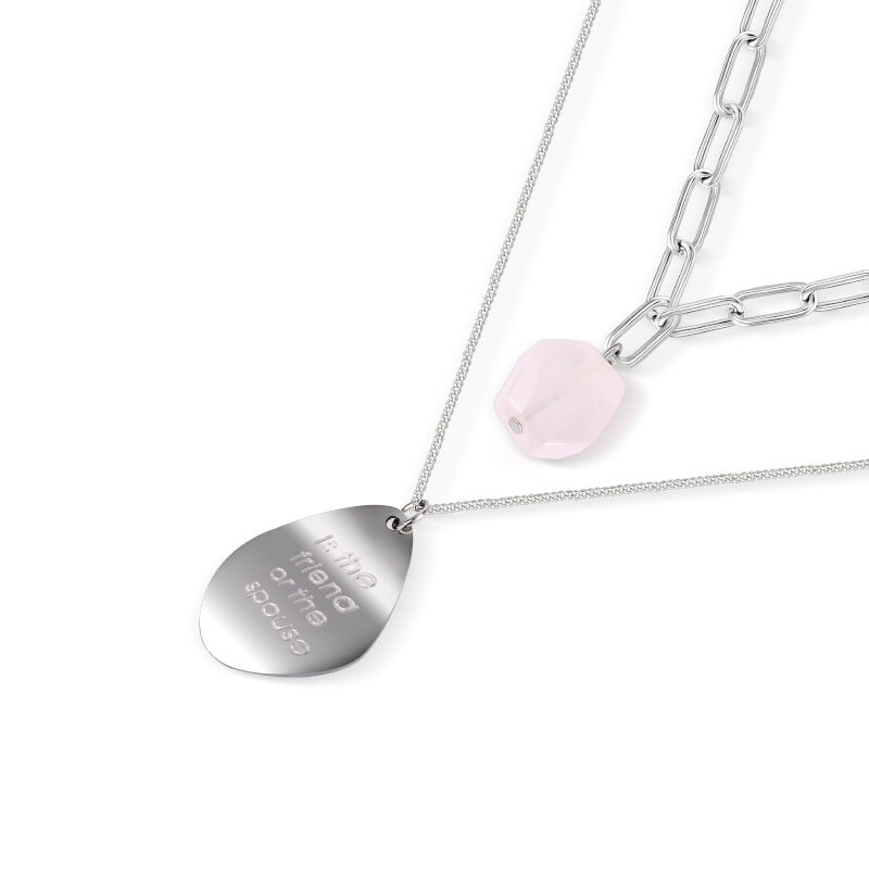Jeulia "You Are Loved" Chain Design Double Layer Natural Rose Quartz Necklace